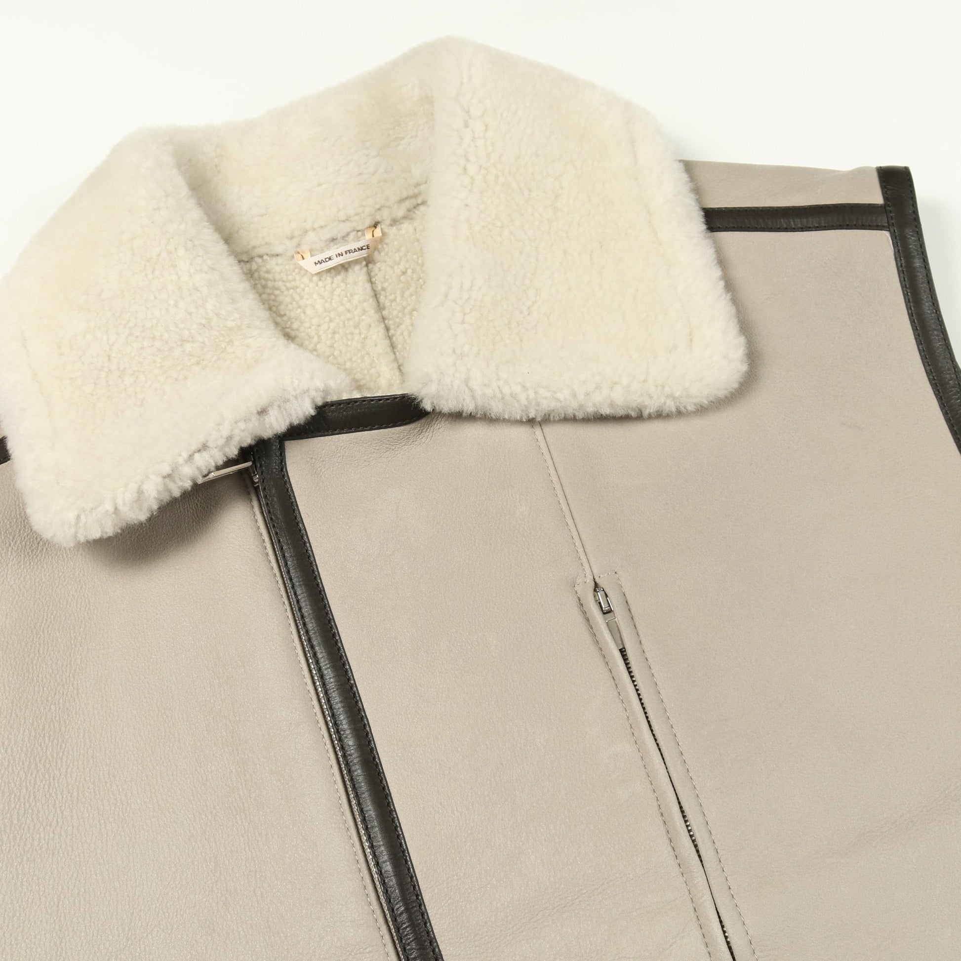 ジレ ベスト ムートン ラムレザー グレーベージュ エルメス アウター HERMES