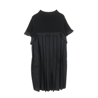 ワンピース 半袖 コットン ブラック プリーツ ニット切替 サカイ ワンピース sacai