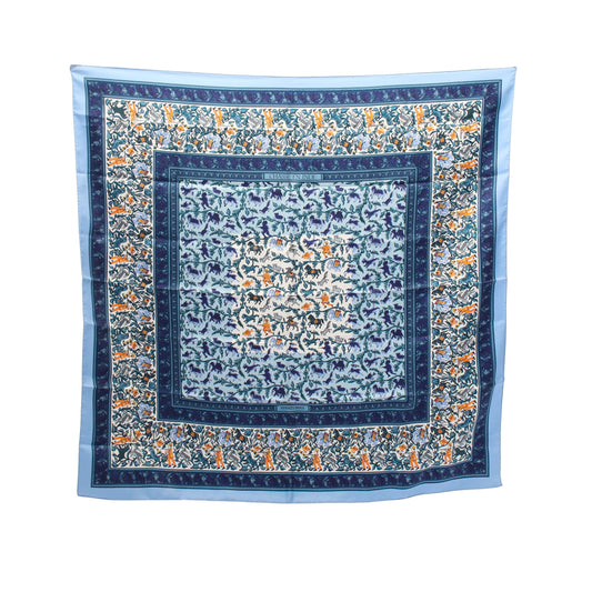 カレ90 CHASSE EN INDE スカーフ シルク ライトブルー マルチカラー エルメス 財布・小物 HERMES