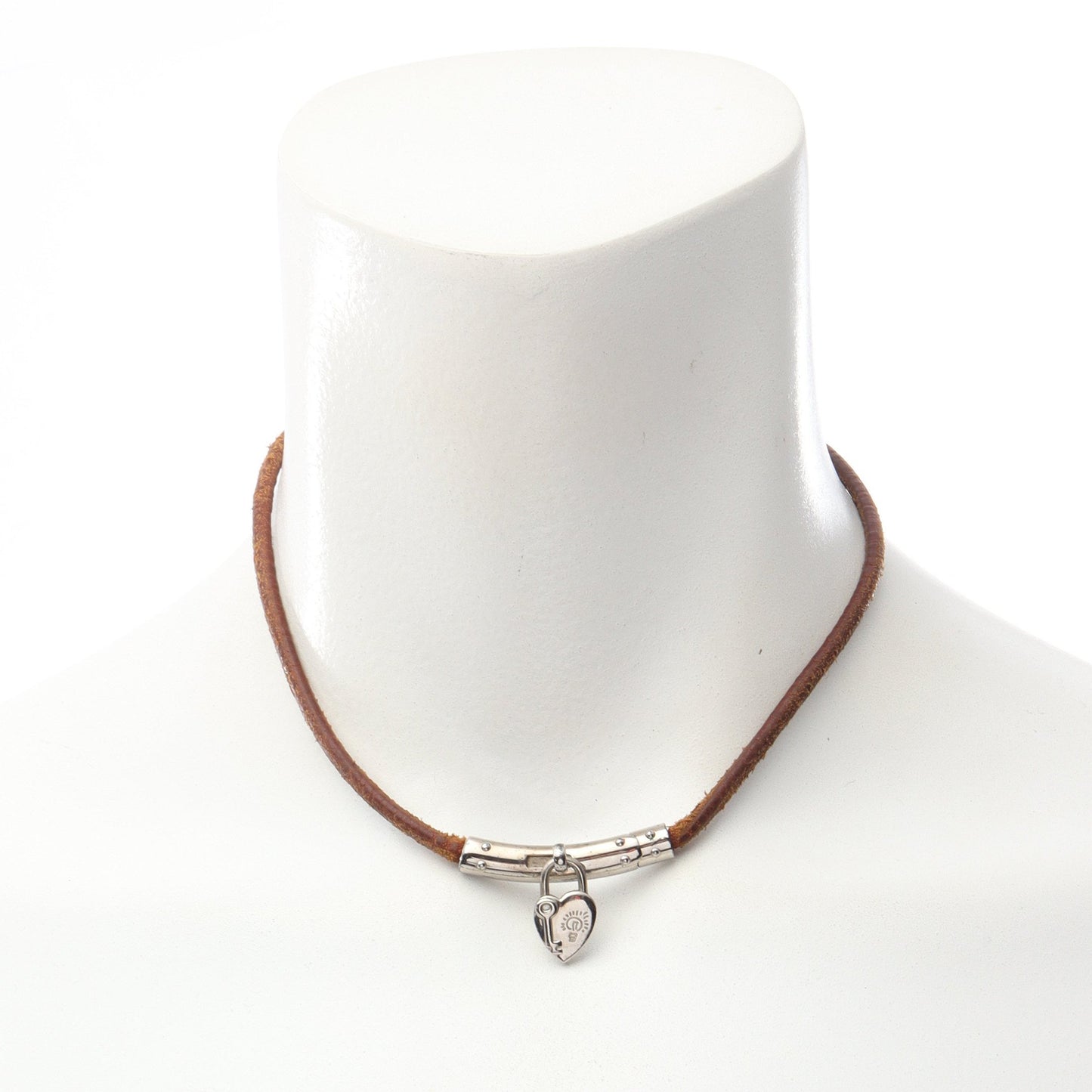 ヴィヴィリデ ファンタジーハート カデナ チョーカー ネックレス レザー シルバー ブラウン エルメス アクセサリー HERMES