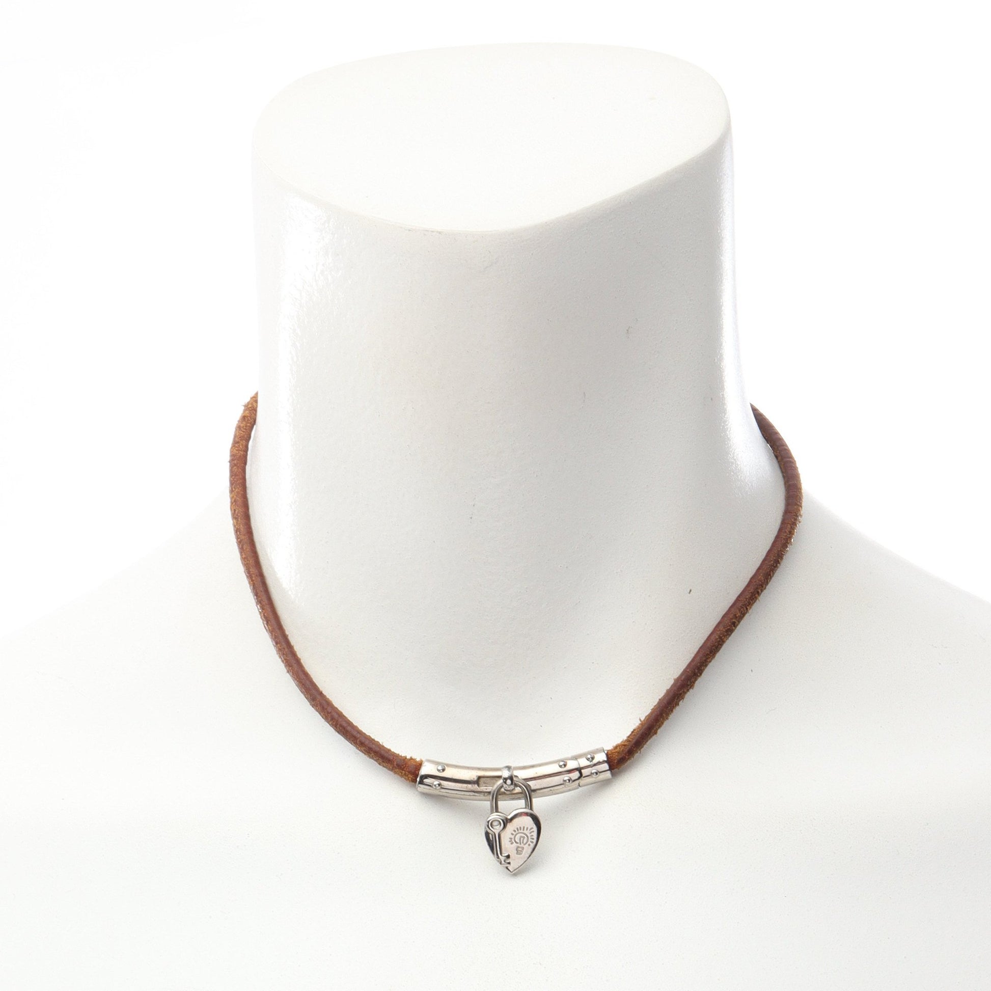 ヴィヴィリデ ファンタジーハート カデナ チョーカー ネックレス レザー シルバー ブラウン エルメス アクセサリー HERMES