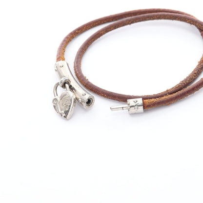 ヴィヴィリデ ファンタジーハート カデナ チョーカー ネックレス レザー シルバー ブラウン エルメス アクセサリー HERMES
