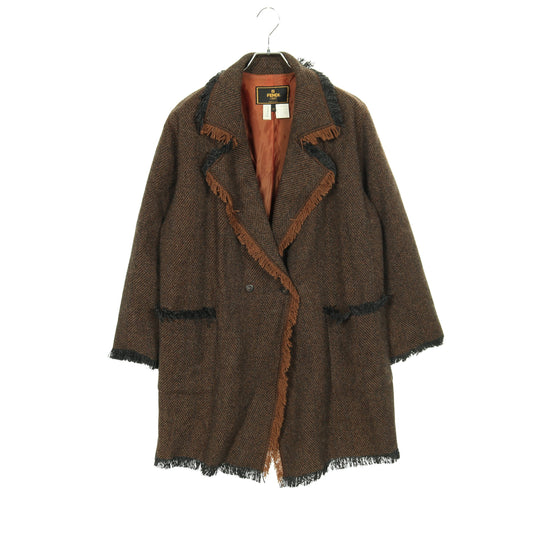 コート フリンジ ウール アルパカ ダークブラウン ブラウン フェンディ