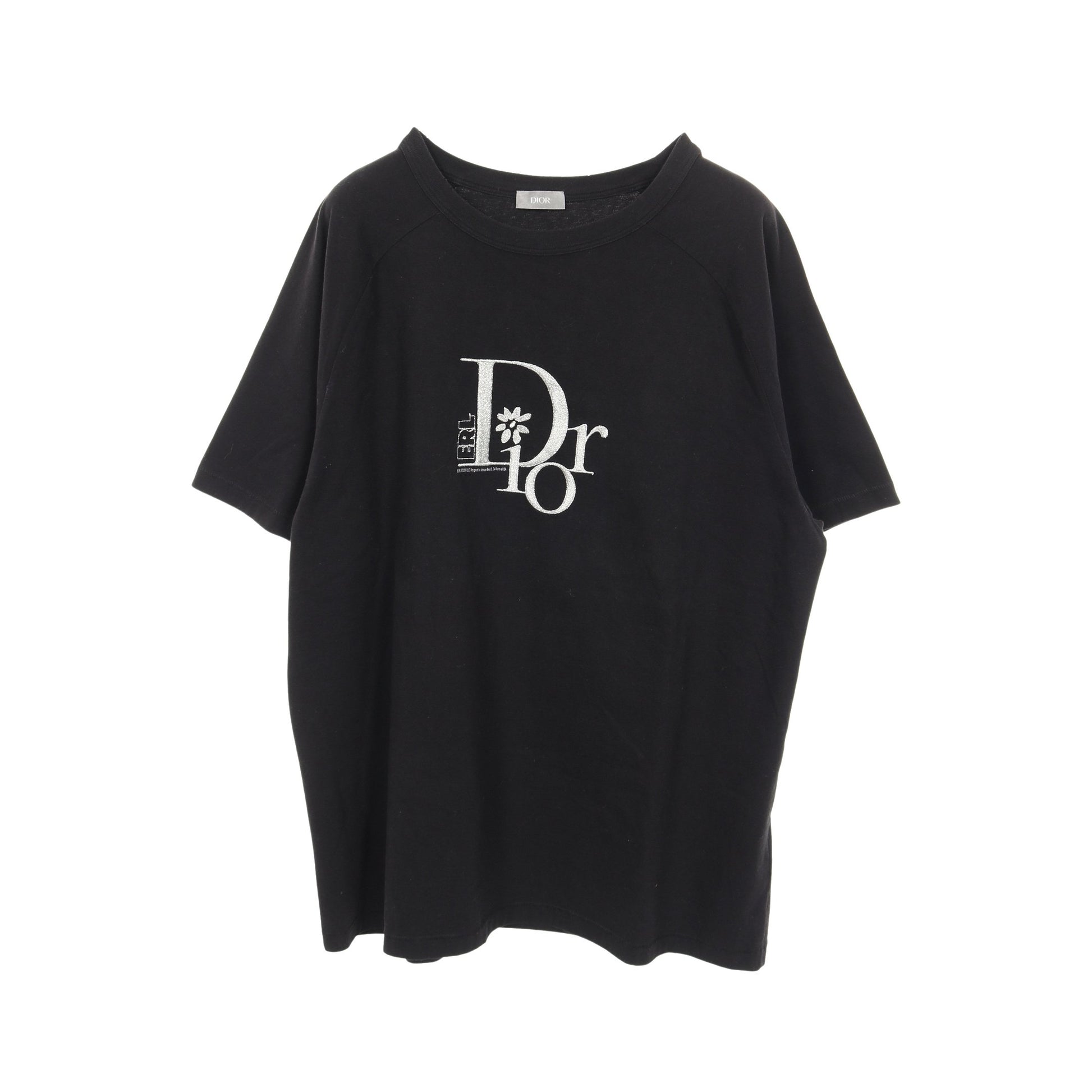 DIOR × ERL 半袖Tシャツ クルーネック ラグランスリーブ ロゴ刺繍 コットン ブラック ラメ ダメージ加工 ディオール トップス DIOR