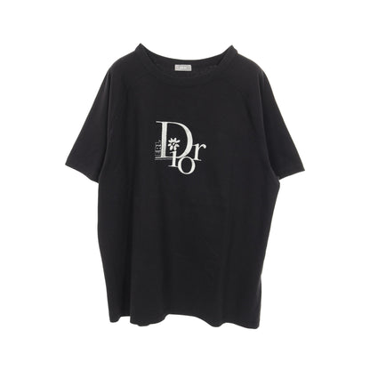 DIOR × ERL 半袖Tシャツ クルーネック ラグランスリーブ ロゴ刺繍 コットン ブラック ラメ ダメージ加工 ディオール トップス DIOR