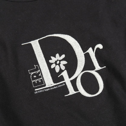 DIOR × ERL 半袖Tシャツ クルーネック ラグランスリーブ ロゴ刺繍 コットン ブラック ラメ ダメージ加工 ディオール トップス DIOR