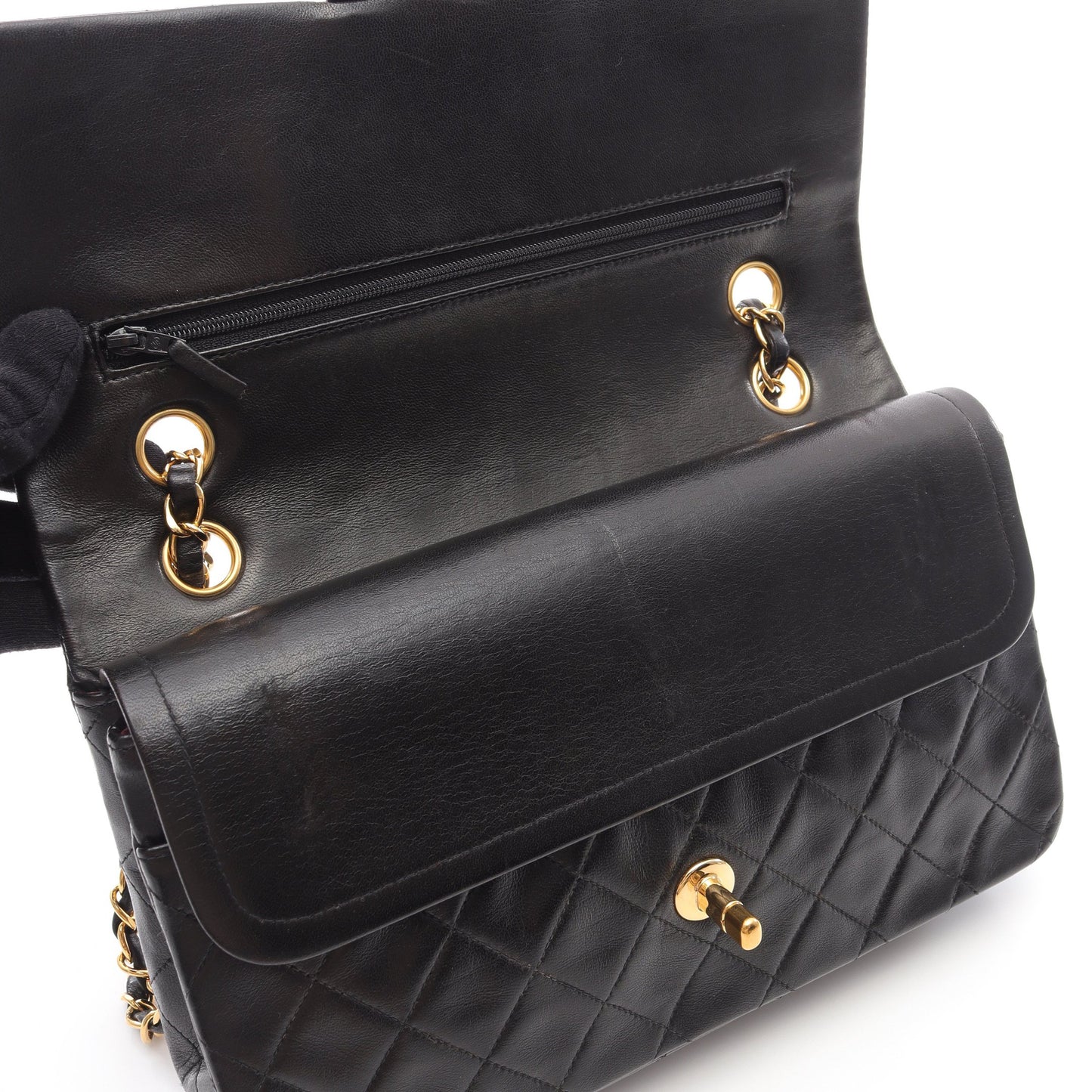 マトラッセ Wフラップ Wチェーンショルダーバッグ ラムスキン ブラック ゴールド金具 シャネル バッグ CHANEL