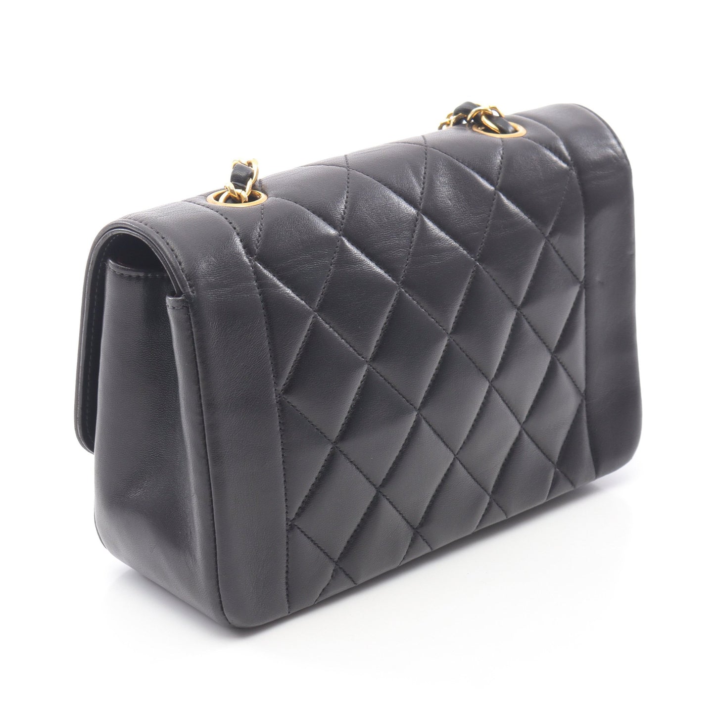 マトラッセ ダイアナフラップ チェーンショルダーバッグ ラムスキン ブラック ゴールド金具 シャネル バッグ CHANEL