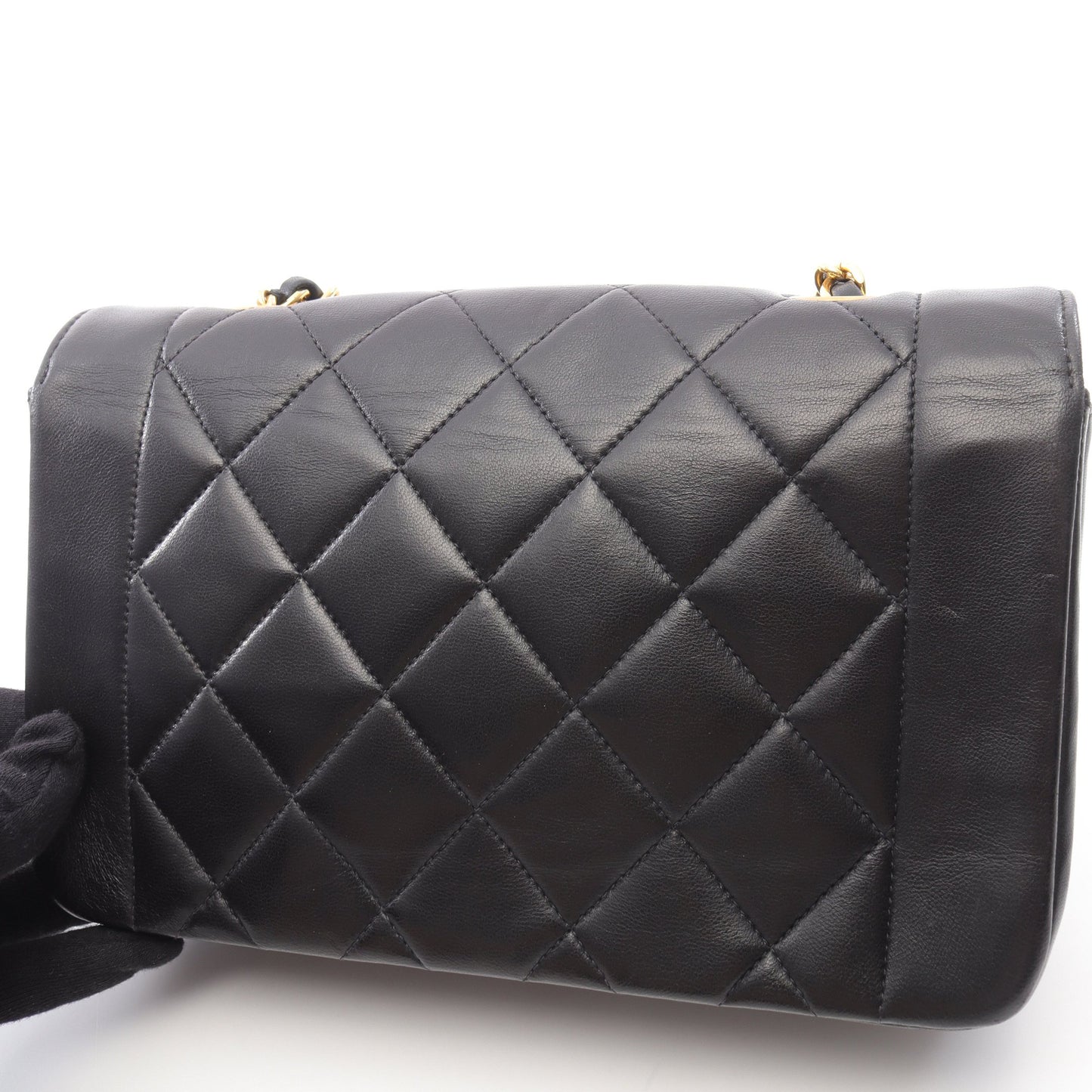 マトラッセ ダイアナフラップ チェーンショルダーバッグ ラムスキン ブラック ゴールド金具 シャネル バッグ CHANEL
