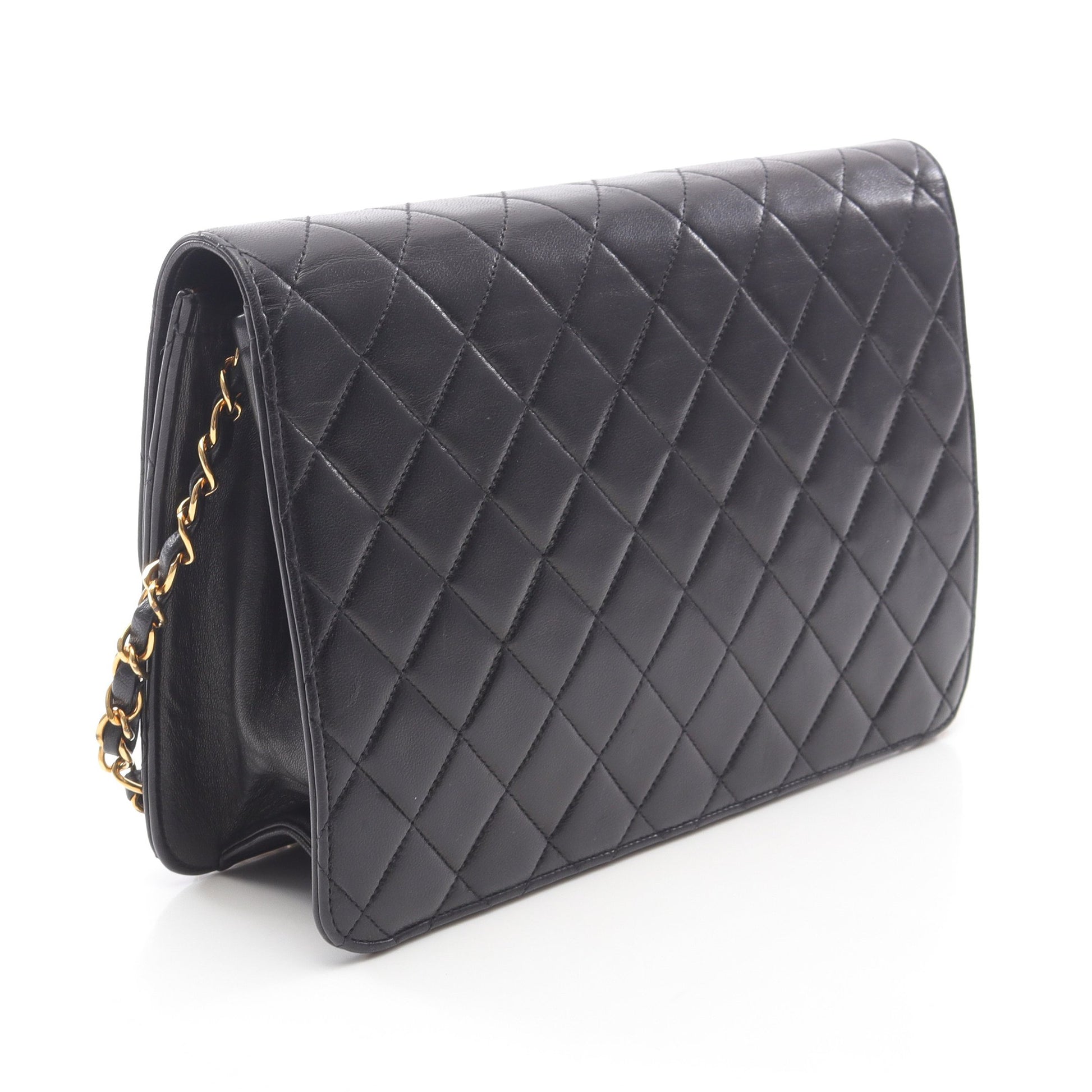 マトラッセ チェーンショルダーバッグ ラムスキン ブラック ゴールド金具 プッシュロック シャネル バッグ CHANEL