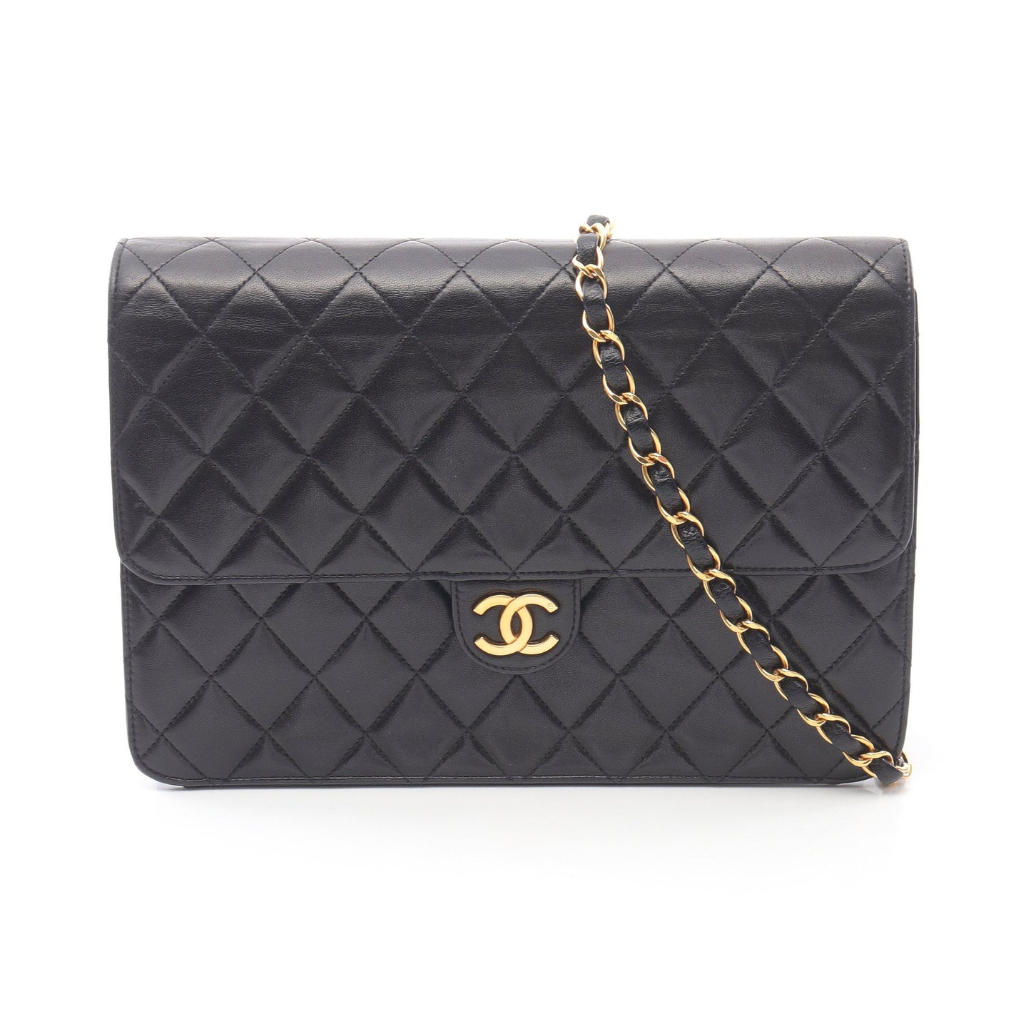 マトラッセ チェーンショルダーバッグ ラムスキン ブラック ゴールド金具 プッシュロック シャネル バッグ CHANEL