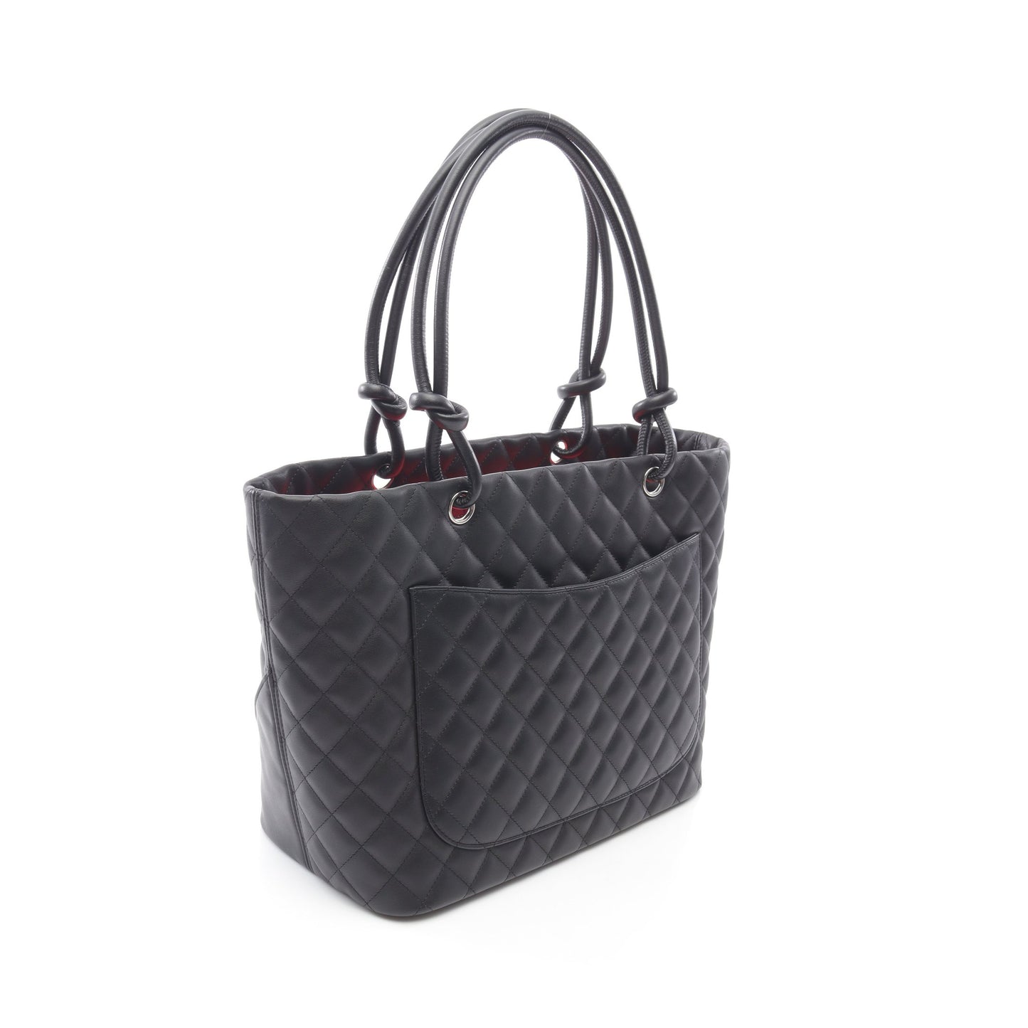 カンボンライン ラージ ショルダーバッグ トートバッグ レザー ブラック ホワイト シルバー金具 シャネル バッグ CHANEL