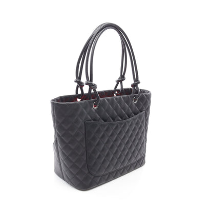 カンボンライン ラージ ショルダーバッグ トートバッグ レザー ブラック ホワイト シルバー金具 シャネル バッグ CHANEL
