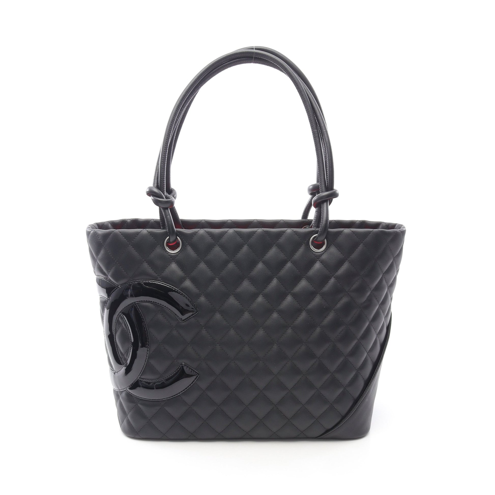 カンボンライン ラージ ショルダーバッグ トートバッグ レザー ブラック ホワイト シルバー金具 シャネル バッグ CHANEL