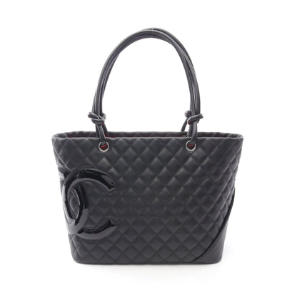 カンボンライン ラージ ショルダーバッグ トートバッグ レザー ブラック ホワイト シルバー金具 シャネル バッグ CHANEL