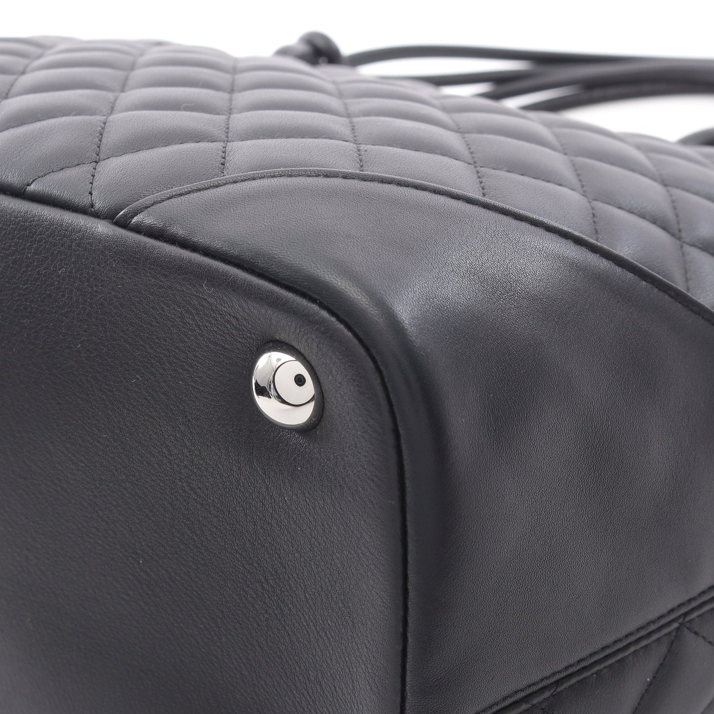 カンボンライン ラージ ショルダーバッグ トートバッグ レザー ブラック ホワイト シルバー金具 シャネル バッグ CHANEL