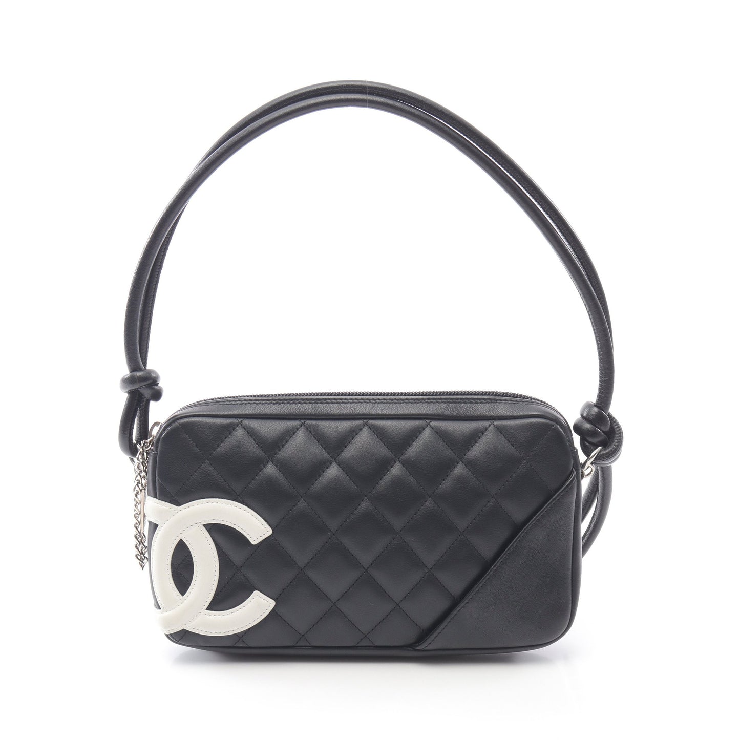 カンボンライン アクセサリーポーチ ハンドバッグ レザー ブラック ホワイト シルバー金具 シャネル バッグ CHANEL