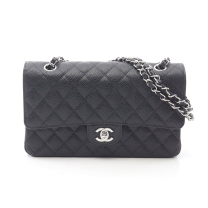 マトラッセ Wフラップ Wチェーンショルダーバッグ キャビアスキン ブラック シルバー金具 シャネル バッグ CHANEL