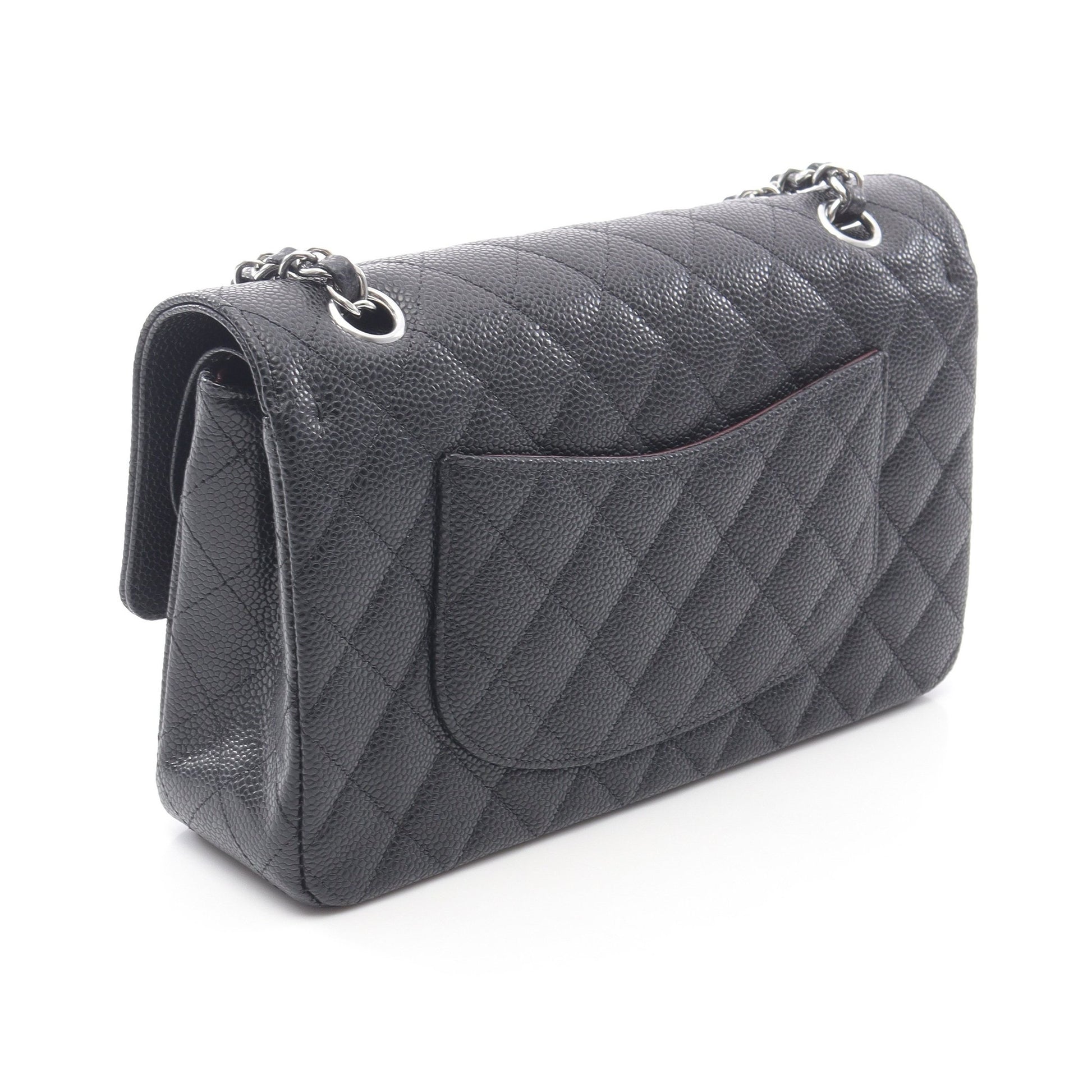 マトラッセ Wフラップ Wチェーンショルダーバッグ キャビアスキン ブラック シルバー金具 シャネル バッグ CHANEL