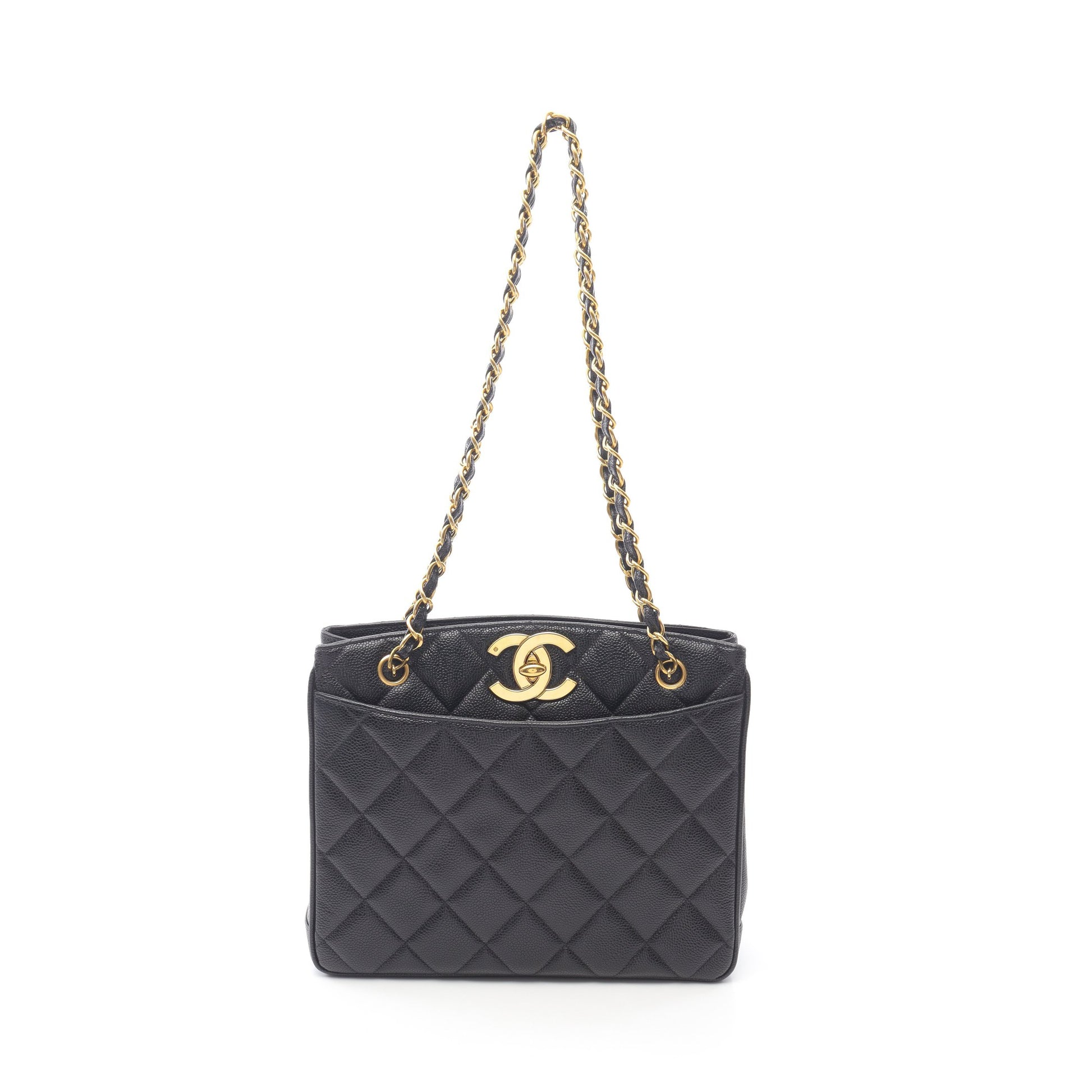 マトラッセ チェーンショルダーバッグ キャビアスキン ブラック ゴールド金具 シャネル バッグ CHANEL