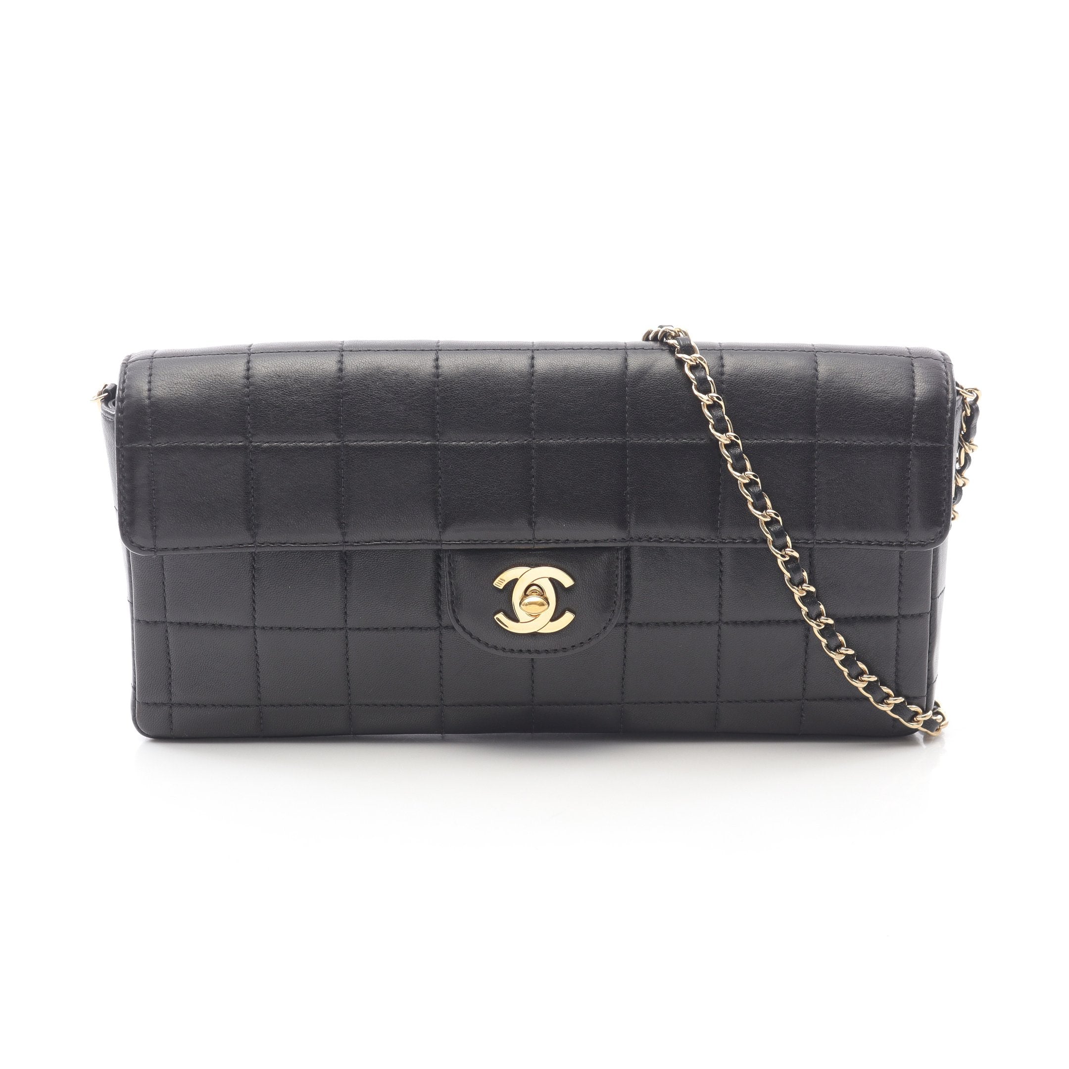 チョコバー チェーンショルダーバッグ ラムスキン ブラック ゴールド