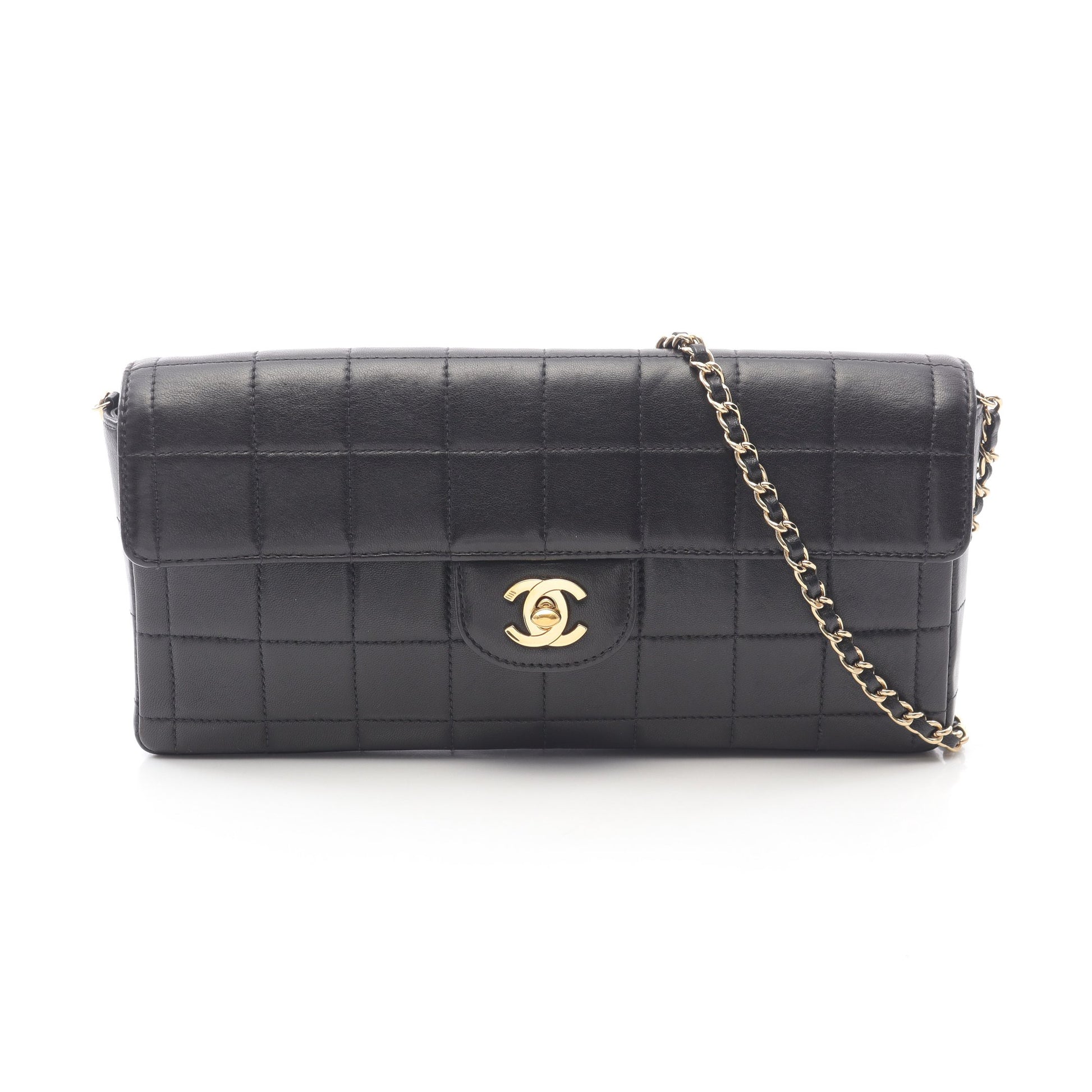 チョコバー チェーンショルダーバッグ ラムスキン ブラック ゴールド金具 シャネル バッグ CHANEL