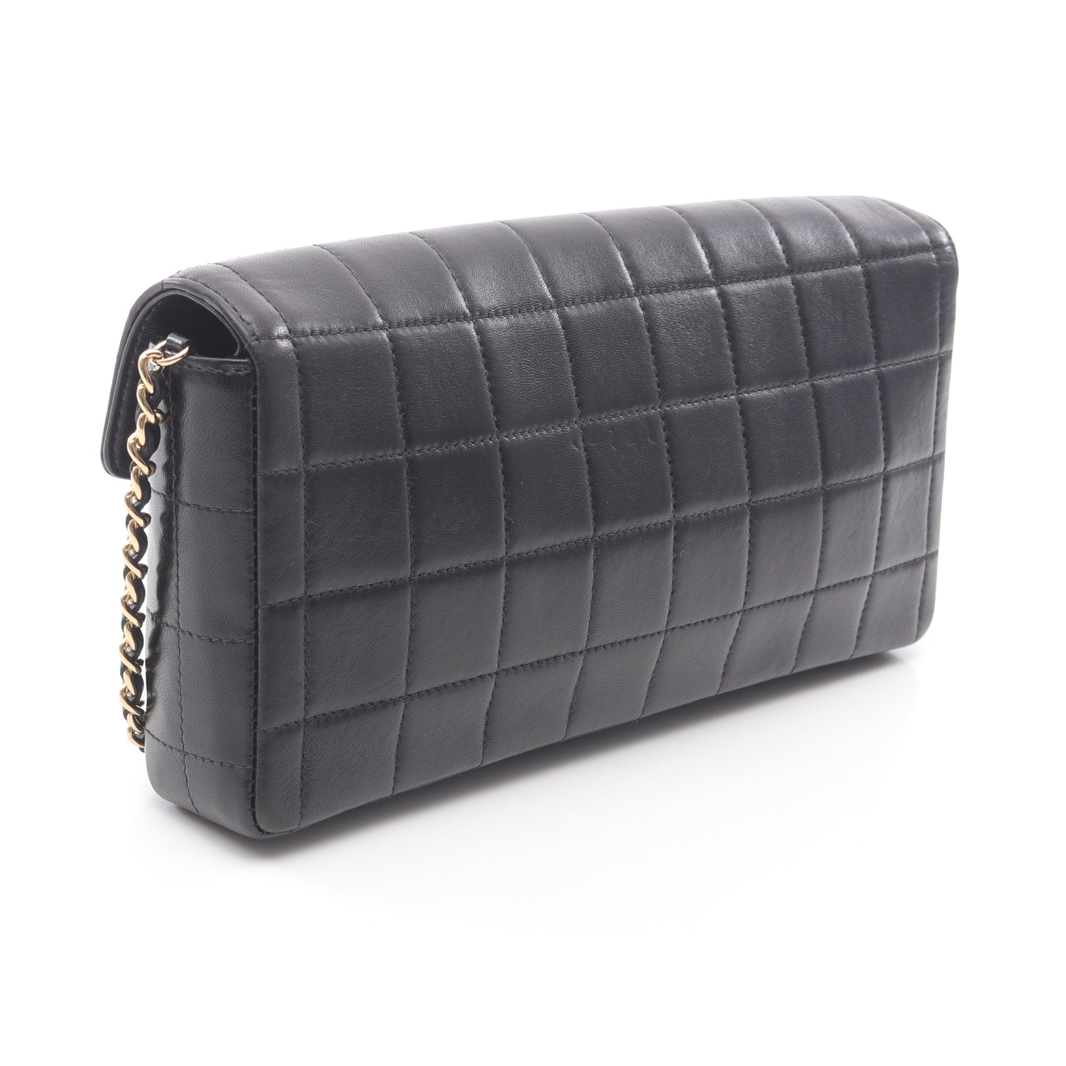 チョコバー チェーンショルダーバッグ ラムスキン ブラック ゴールド