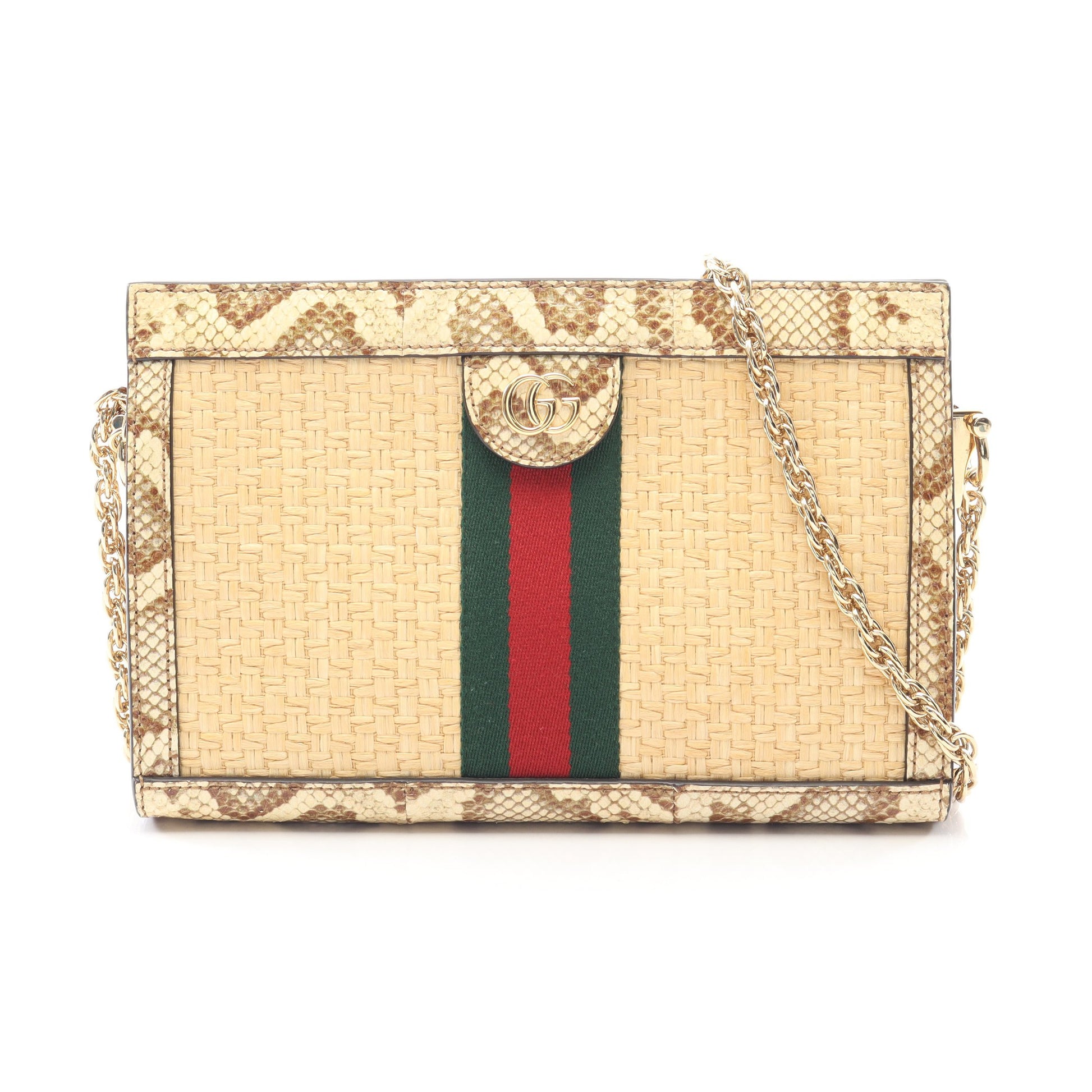 オフィディア スモール チェーンショルダーバッグ ラフィア パイソン ベージュ マルチカラー グッチ バッグ GUCCI