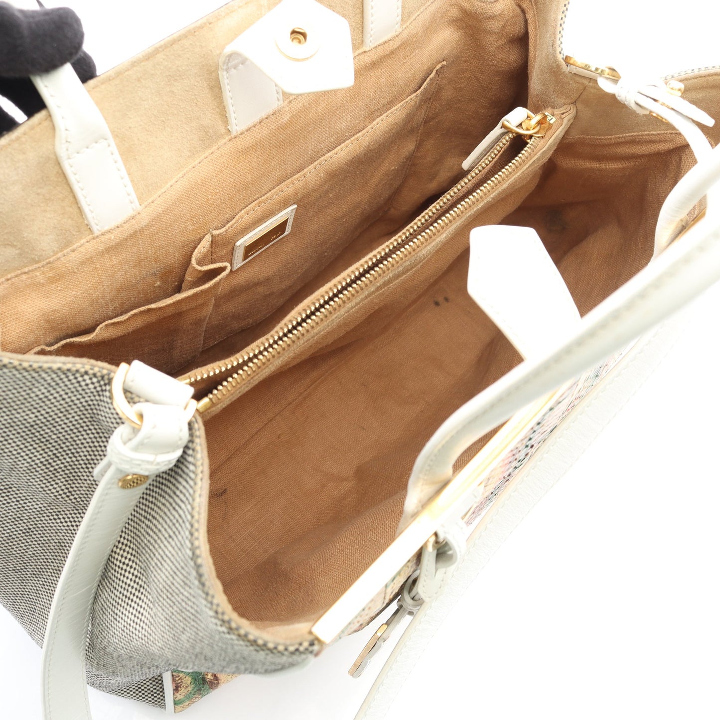 2JOURS トゥージュール ハンドバッグ パイソン レザー キャンバス ベージュ マルチカラー 2WAY フェンディ バッグ FENDI