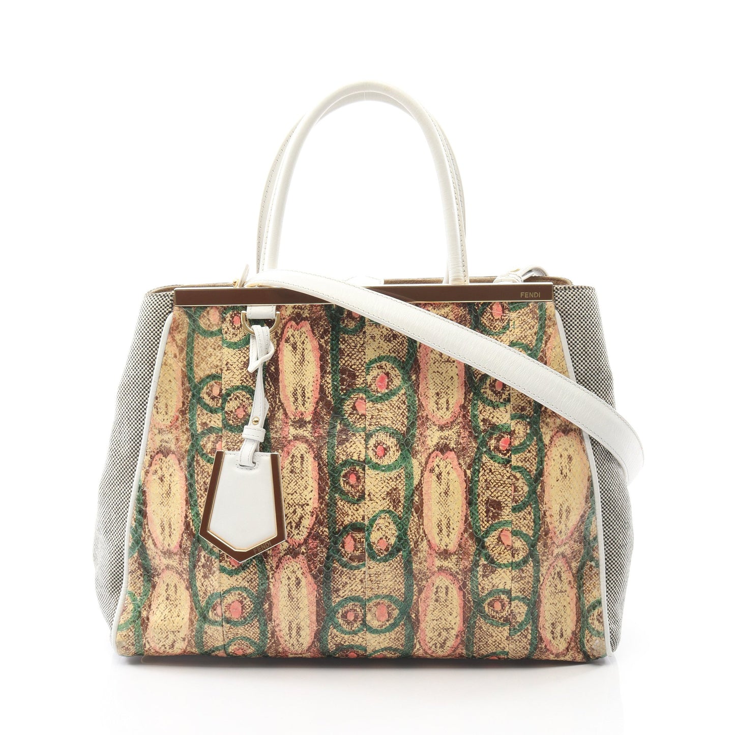 2JOURS トゥージュール ハンドバッグ パイソン レザー キャンバス ベージュ マルチカラー 2WAY フェンディ バッグ FENDI