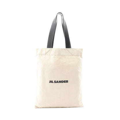 ショルダーバッグ トートバッグ ロゴプリント キャンバス レザー ライトベージュ ブラック ジルサンダー バッグ JIL SANDER