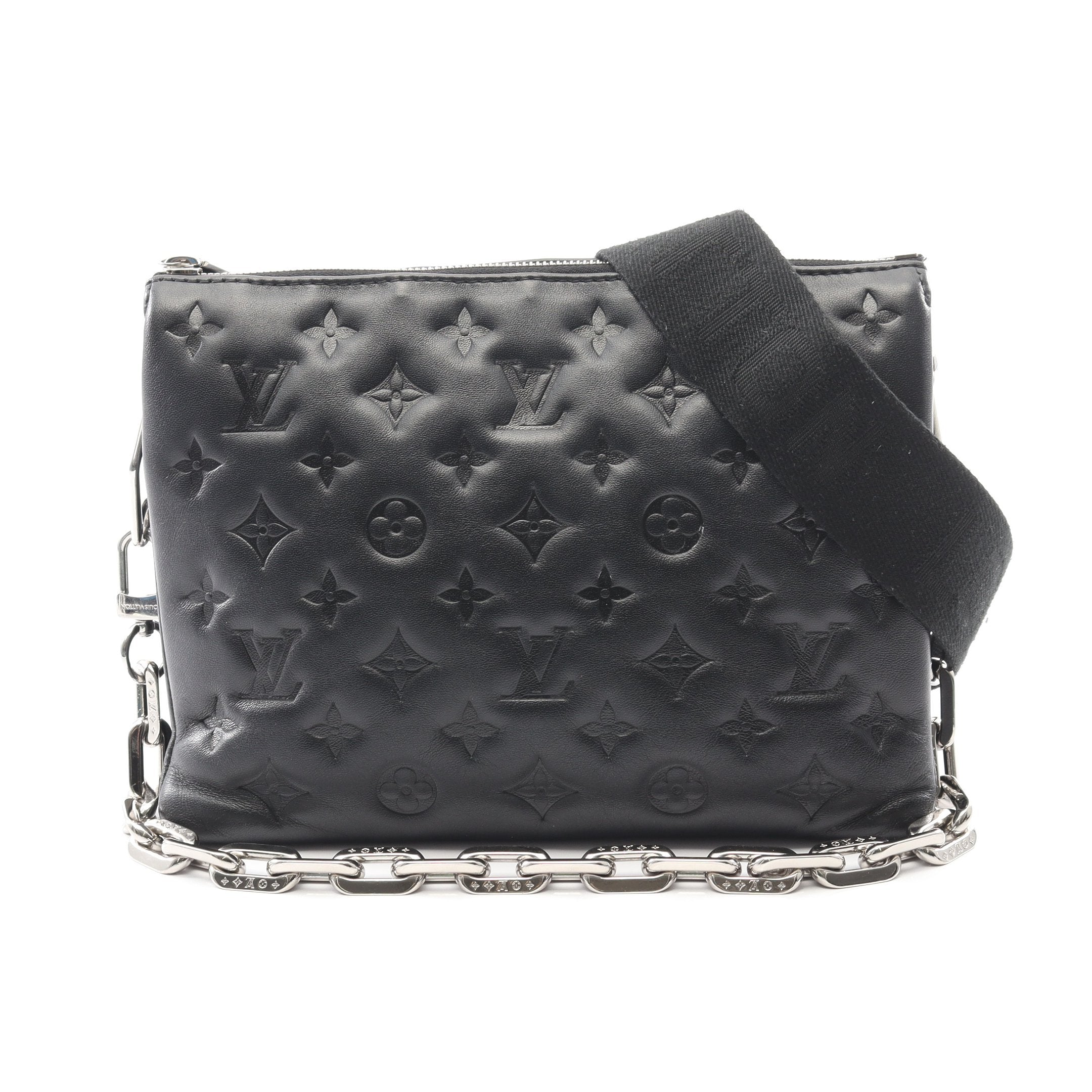 クッサンPM モノグラム ノワール チェーンショルダーバッグ レザー