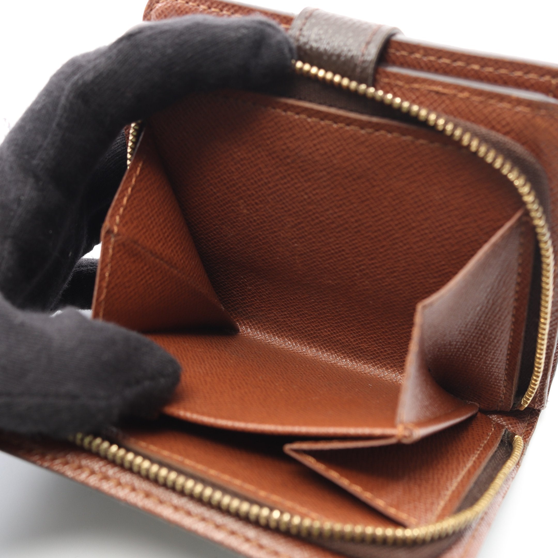 コンパクトジップ モノグラム 二つ折り財布 PVC ブラウン ルイヴィトン