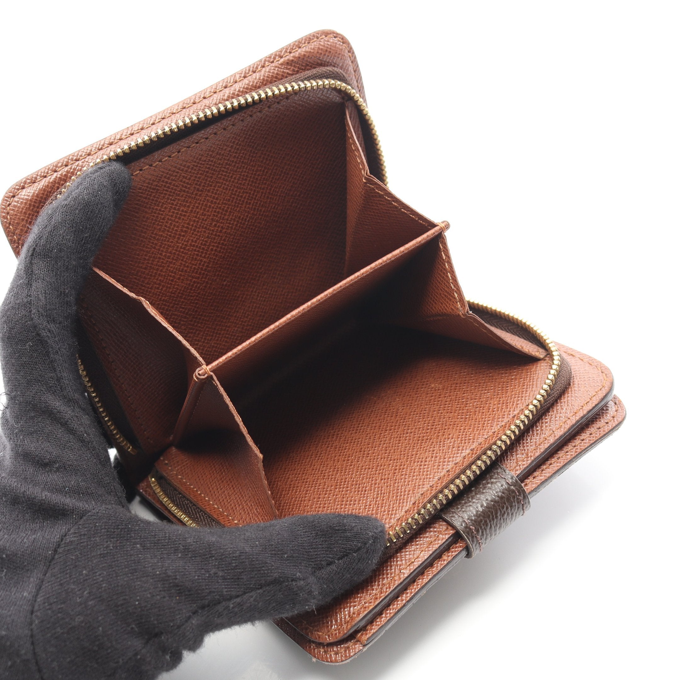コンパクトジップ モノグラム 二つ折り財布 PVC ブラウン ルイヴィトン