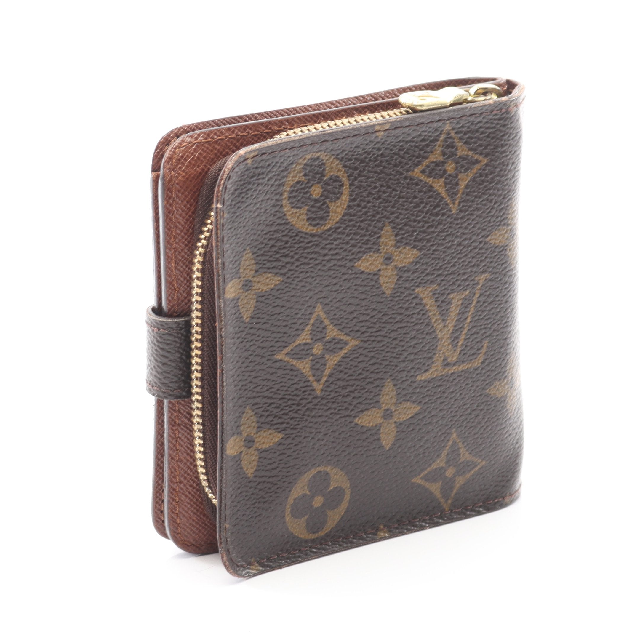 コンパクトジップ モノグラム 二つ折り財布 PVC ブラウン ルイヴィトン