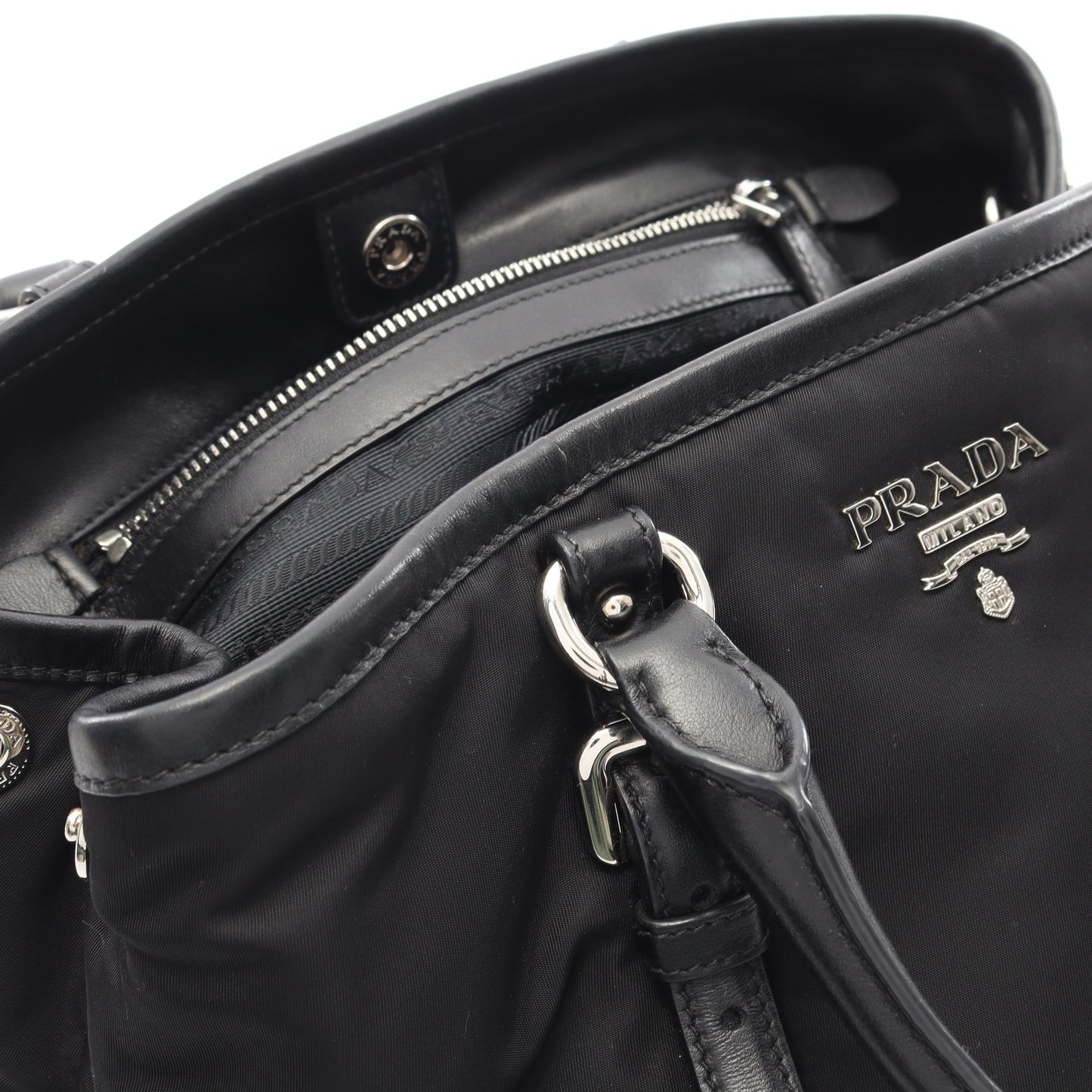 TESSUTOTESS + SOFT CA ハンドバッグ トートバッグ ナイロン レザー ブラック 2WAY プラダ バッグ PRADA