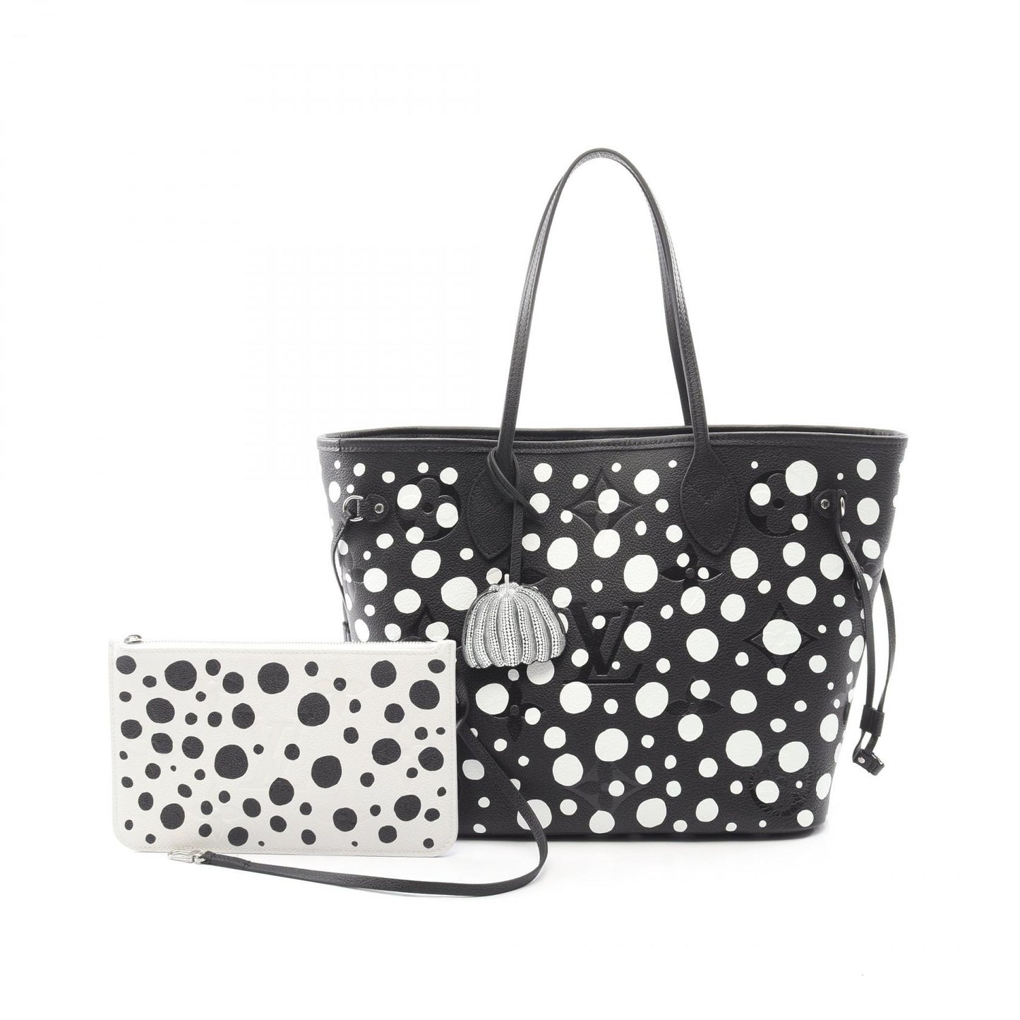 LOUIS VUITTON × yayoi kusama ネヴァーフルMM モノグラムアンプラント インフィニティドット ショルダーバッグ トートバッグ レザー ブラック ホワイト ルイヴィトン バッグ LOUIS VUITTON