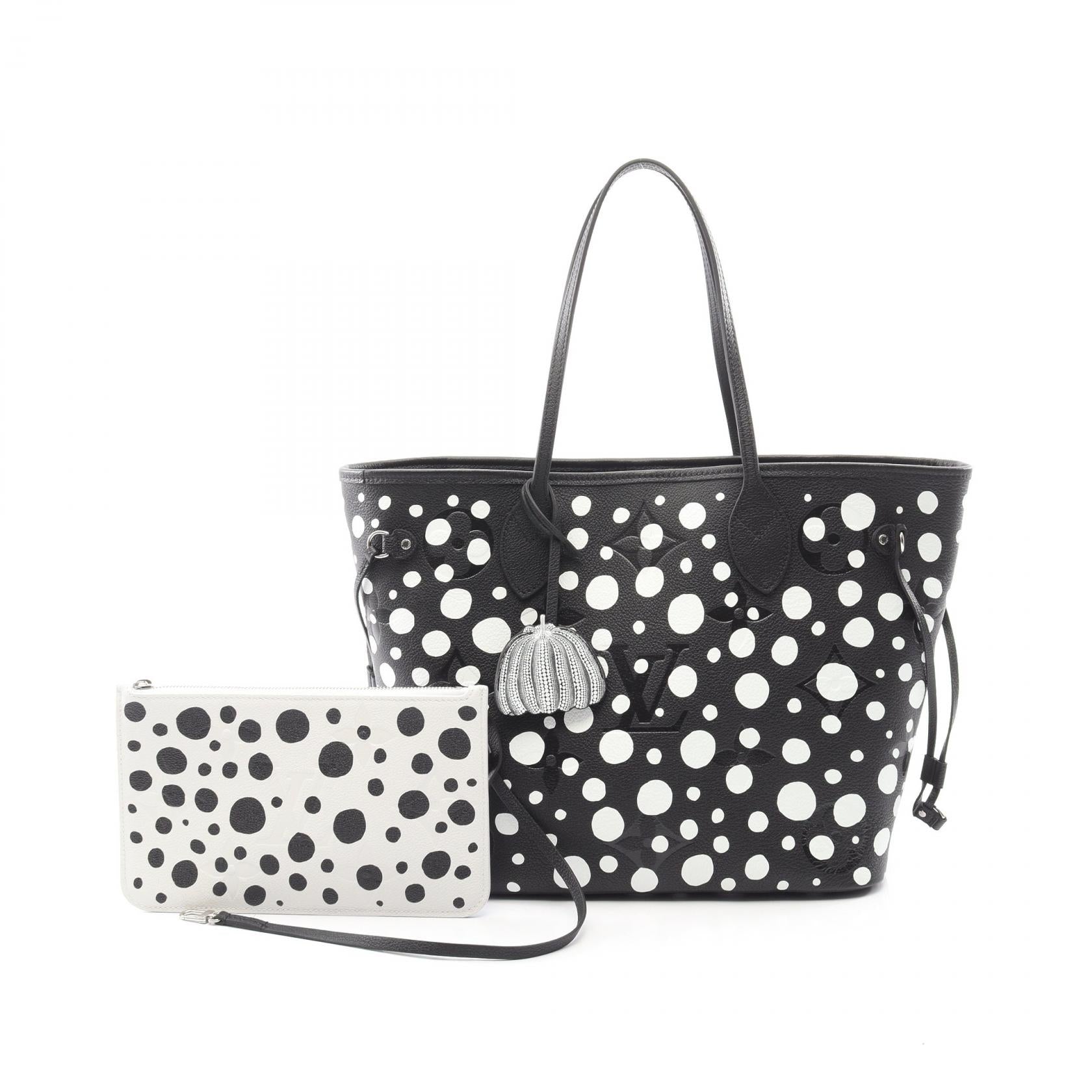 LOUIS VUITTON × yayoi kusama ネヴァーフルMM モノグラムアンプラント インフィニティドット ショルダーバッグ トートバッグ レザー ブラック ホワイト ルイヴィトン バッグ LOUIS VUITTON