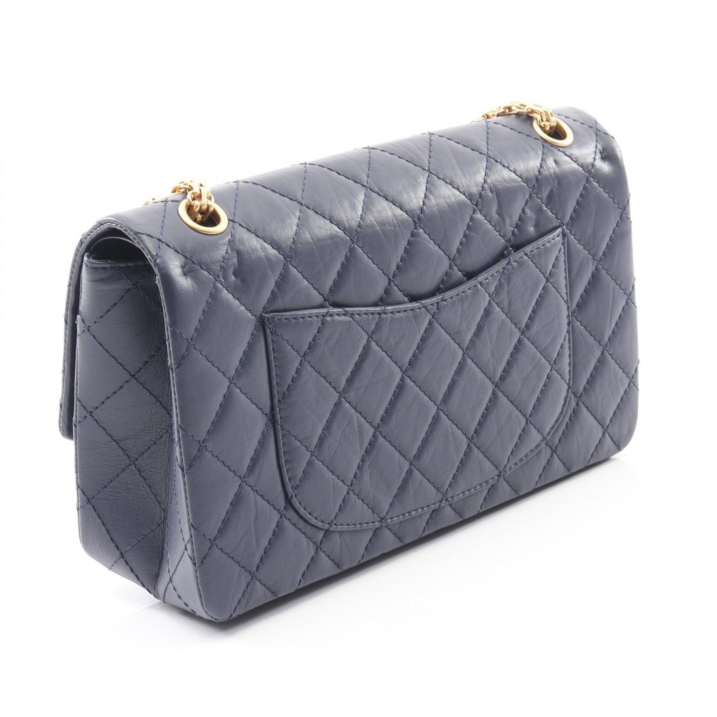 2.55 マトラッセ Wフラップ Wチェーンショルダーバッグ レザー ネイビー ゴールド金具 シャネル バッグ CHANEL