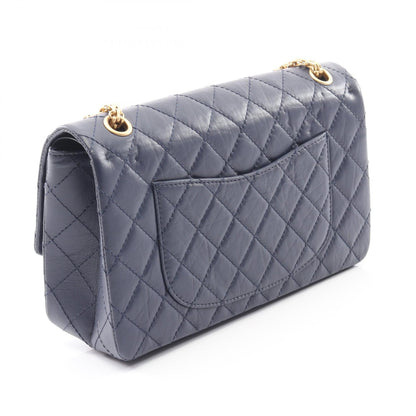 2.55 マトラッセ Wフラップ Wチェーンショルダーバッグ レザー ネイビー ゴールド金具 シャネル バッグ CHANEL