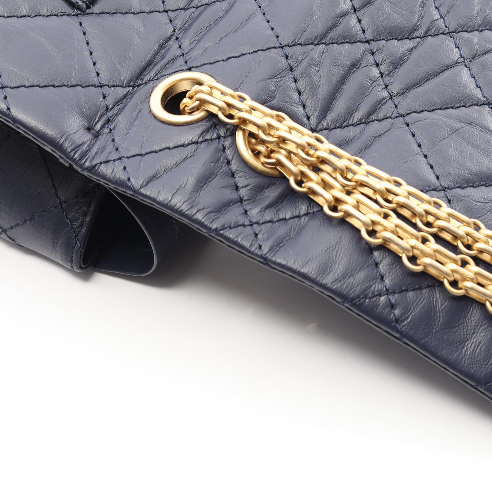 2.55 マトラッセ Wフラップ Wチェーンショルダーバッグ レザー ネイビー ゴールド金具 シャネル バッグ CHANEL