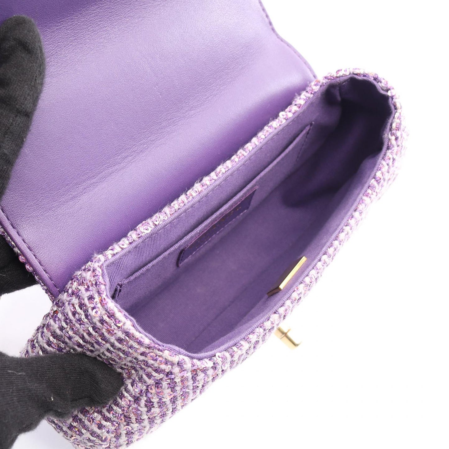 マトラッセ トップハンドル チェーンショルダーバッグ ツイード パープル ゴールド金具 2WAY シャネル バッグ CHANEL