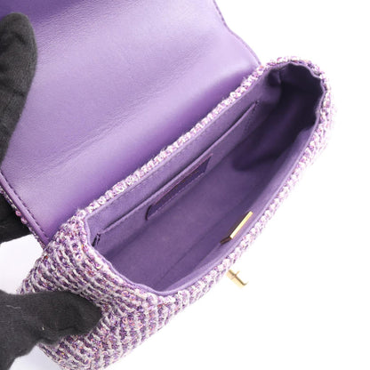 マトラッセ トップハンドル チェーンショルダーバッグ ツイード パープル ゴールド金具 2WAY シャネル バッグ CHANEL