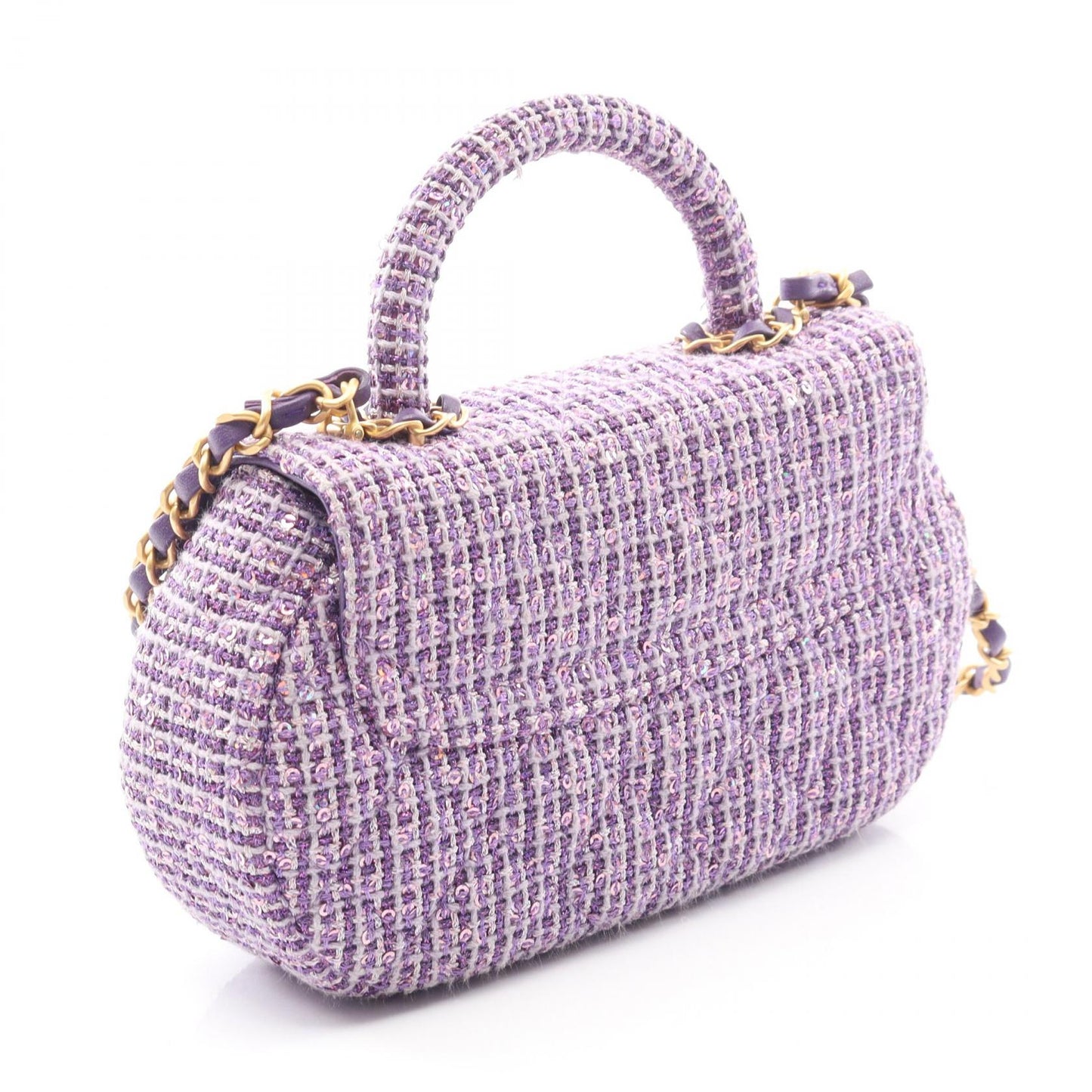 マトラッセ トップハンドル チェーンショルダーバッグ ツイード パープル ゴールド金具 2WAY シャネル バッグ CHANEL