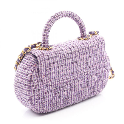 マトラッセ トップハンドル チェーンショルダーバッグ ツイード パープル ゴールド金具 2WAY シャネル バッグ CHANEL