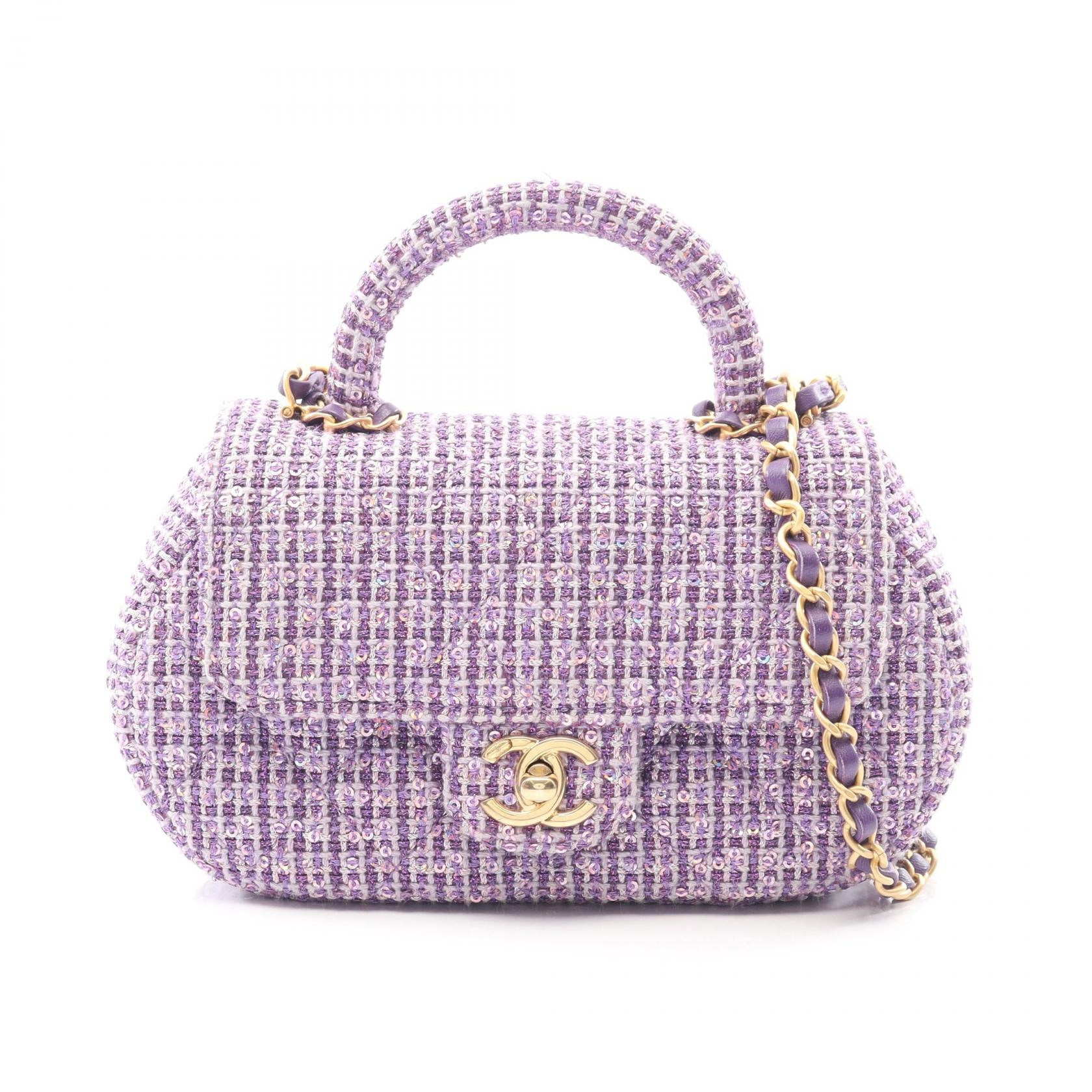 マトラッセ トップハンドル チェーンショルダーバッグ ツイード パープル ゴールド金具 2WAY シャネル バッグ CHANEL