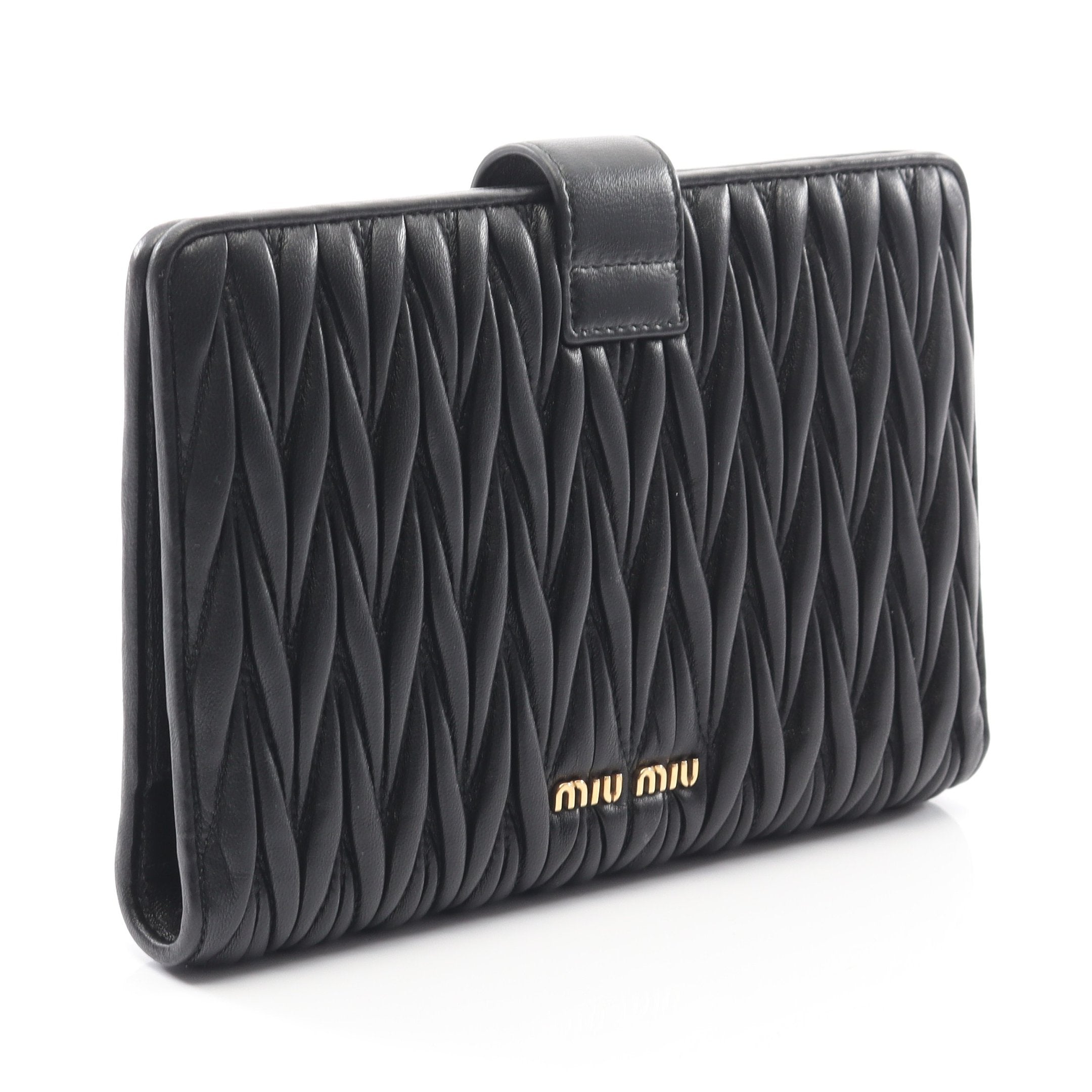 マテラッセ 二つ折り長財布 レザー ブラック ミュウミュウ – RECLO