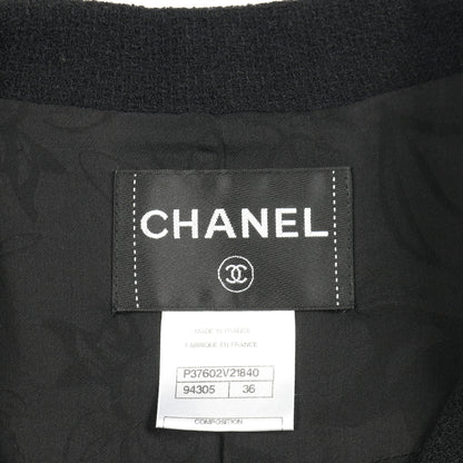ココマークパールボタン ツイード ジャケット ウール ナイロン ブラック シャネル