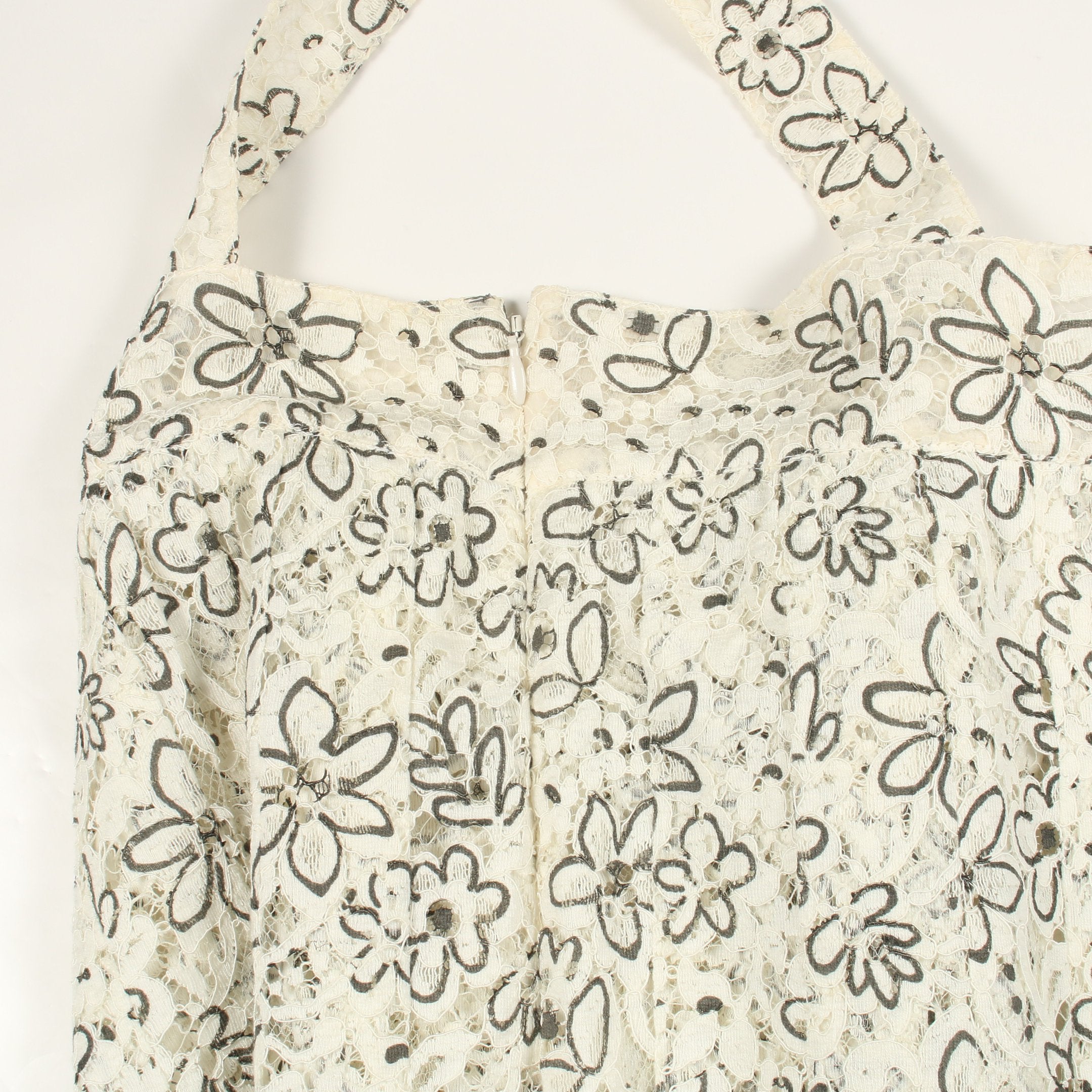 ココマークボタン ワンピース 花柄 総レース コットン オフホワイト