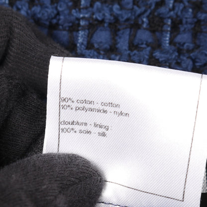 ココマークボタン ツイード ノーカラージャケット コットン ネイビー シャネル アウター CHANEL